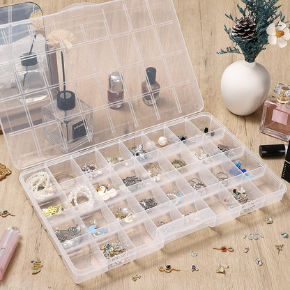 Udefineit 2 Pack 32 Grids Large Plastic Organizer Boxes with Dividers, Transparent Craft Storage Container Case, Bead Storage Organizer, Clear Storage Box for Nail Jewelry Fishing Tackle Snack Diamond