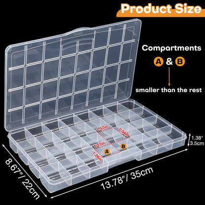 Udefineit 2 Pack 32 Grids Large Plastic Organizer Boxes with Dividers, Transparent Craft Storage Container Case, Bead Storage Organizer, Clear Storage Box for Nail Jewelry Fishing Tackle Snack Diamond