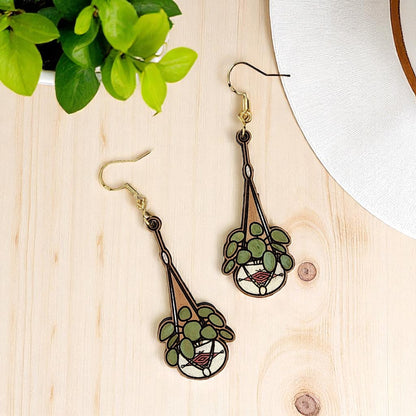 hanging plant earrings Plant Hanging Basket Gardner Laser Cut Engraved Earrings, Digital File – bellacuts