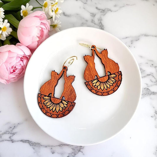 Cat Twins Dangle Earrings – Laser Cut SVG File Instant Digital Download #416