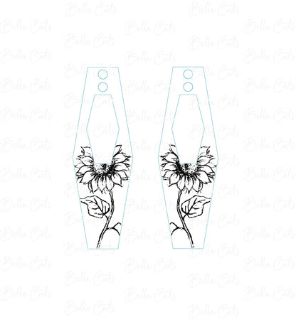 Vintage Sunflower Laser Engraved Earrings Digital File Download, SVG DXF, Glowforge Ready, Commercial Use