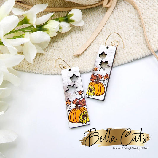 Fall Pumpkin Leaves Laser Engraved Earrings Digital File Download, SVG DXF, Glowforge Ready, Commercial Use