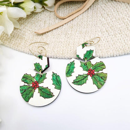 Round Holly Berry Laser Engraved Earrings Digital File Download, SVG DXF, Glowforge Ready, Commercial Use