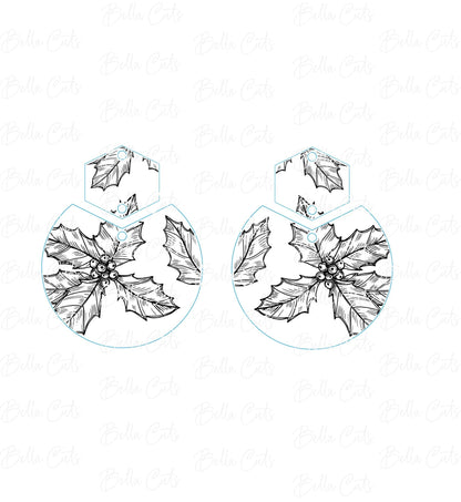 Round Holly Berry Laser Engraved Earrings Digital File Download, SVG DXF, Glowforge Ready, Commercial Use