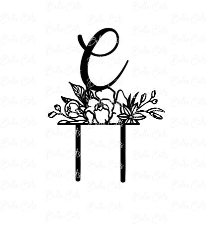 Floral Cake Topper Letter C, Laser Engraved Cut Digital File Download, SVG DXF, Glowforge Ready, Commercial Use