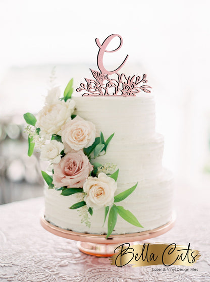 Floral Cake Topper Letter C, Laser Engraved Cut Digital File Download, SVG DXF, Glowforge Ready, Commercial Use