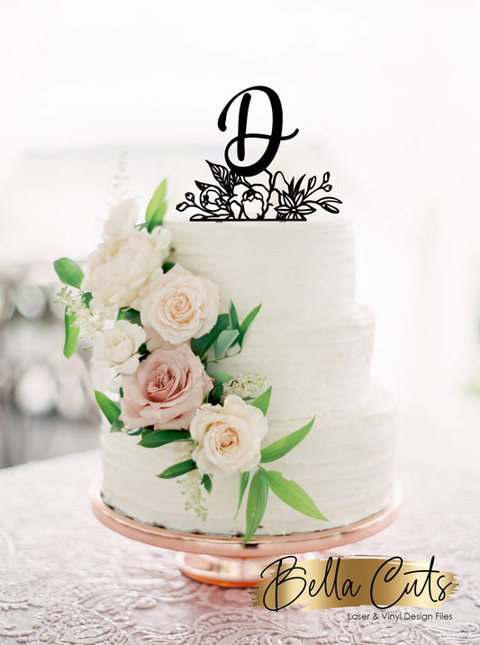 Floral Cake Topper Letter D, Laser Engraved Cut Digital File Download, SVG DXF, Glowforge Ready, Commercial Use
