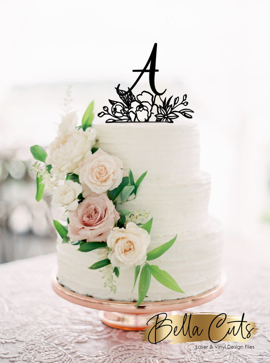 Floral Cake Topper Letter A, Laser Engraved Cut Digital File Download, SVG DXF, Glowforge Ready, Commercial Use