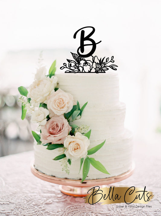 Floral Cake Topper Letter B, Laser Engraved Cut Digital File Download, SVG DXF, Glowforge Ready, Commercial Use