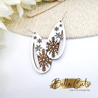 Snowflake Winter Laser Engraved Earrings Digital Download, Laser Cut, SVG DXF, Glowforge Ready, Commercial Use