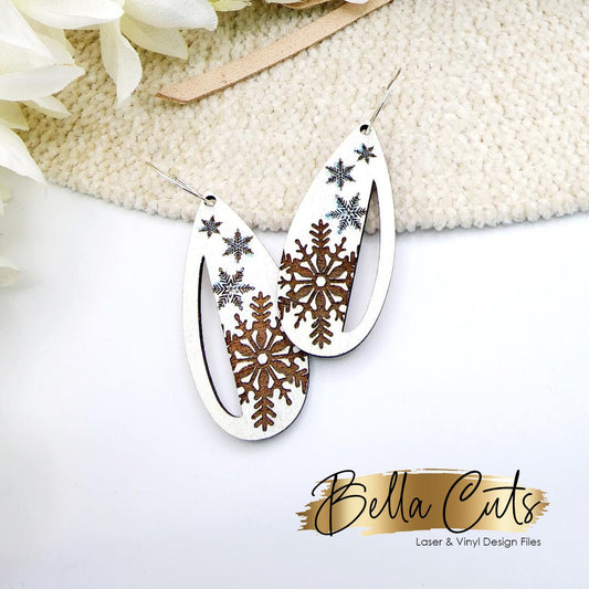 Snowflake Winter Laser Engraved Earrings Digital Download, Laser Cut, SVG DXF, Glowforge Ready, Commercial Use