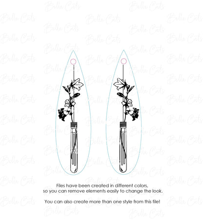 Unique Lightbulb Floral Lavender Laser Cut Engraved Earrings, Digital File Download, SVG DXF, Glowforge Ready, Commercial Use