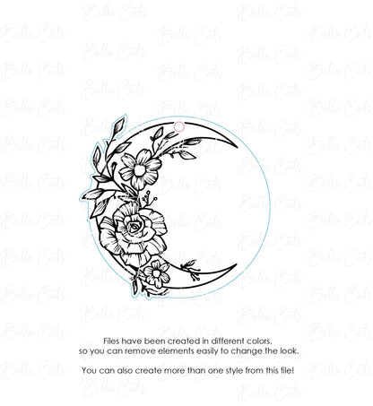 Floral Moon Laser Cut Engraved Pendant, Digital File Download, SVG DXF, Glowforge Ready, Commercial Use #137