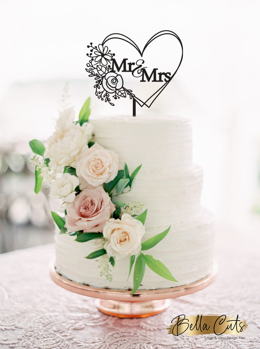 Mr & Mrs Vintage Wedding Cake Topper, Laser Engraved Cut Digital File Download, SVG DXF, Glowforge Ready, Commercial Use #CT-MM101