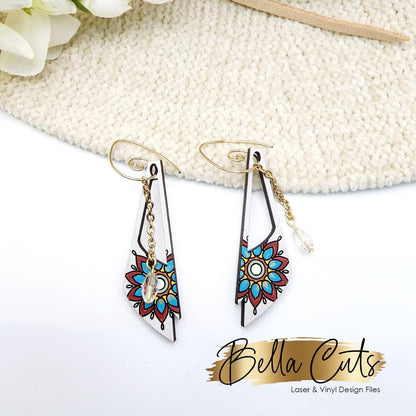 Henna Inspired Triangle Laser Cut Engraved Earrings, Digital File Download, SVG DXF, Glowforge Ready, Commercial Use #198