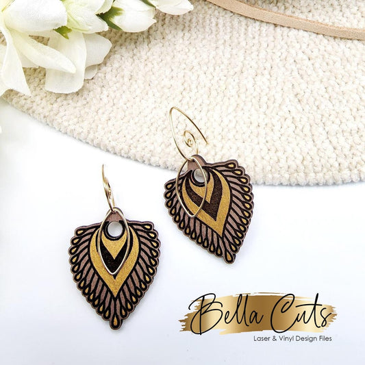 Henna Inspired Leaf Laser Cut Engraved Earrings, Digital File Download, SVG DXF, Glowforge Ready, Commercial Use #196