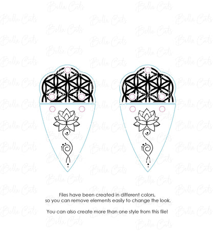 Lotus Flower Double Drop Decorative Laser Cut Engraved Earrings, Digital File Download, SVG DXF, Glowforge Ready, Commercial Use #168