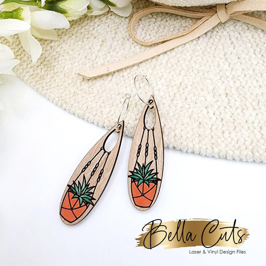 Plant Hanging Basket Gardner Laser Cut Engraved Earrings, Digital File Download, SVG DXF, Glowforge Ready, Commercial Use