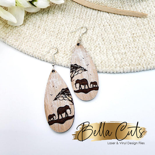 Elephant and baby Laser Cut Engraved Earrings, Digital File Download, SVG DXF, Glowforge Ready, Commercial Use #224