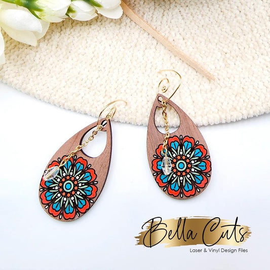 Henna Design Laser Cut Engraved Earrings, Digital File Download, SVG DXF, Glowforge Ready, Commercial Use #195