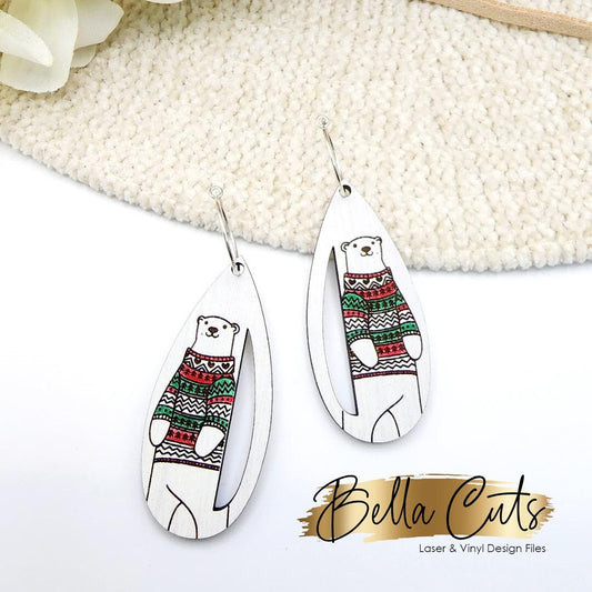 Winter Polar Bear Laser Cut Engraved Earrings, Digital File Download, SVG DXF, Glowforge Ready, Commercial Use #200