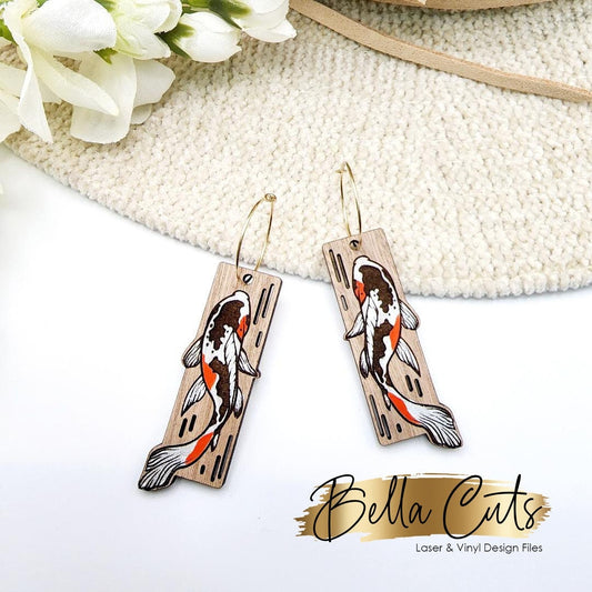 Koi Japanese Garden Rectangle Laser Cut Engraved Earrings, Digital File Download, SVG DXF, Glowforge Ready, Commercial Use #178