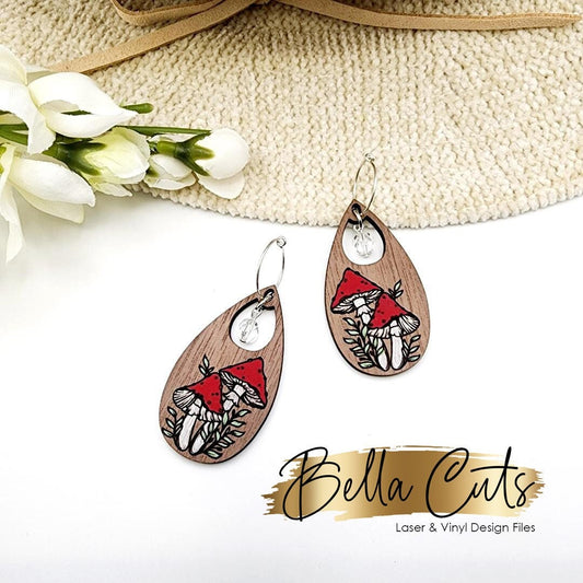 Mushroom Laser Cut Engraved Earrings, Digital File Download, SVG DXF, Glowforge Ready, Commercial Use #205