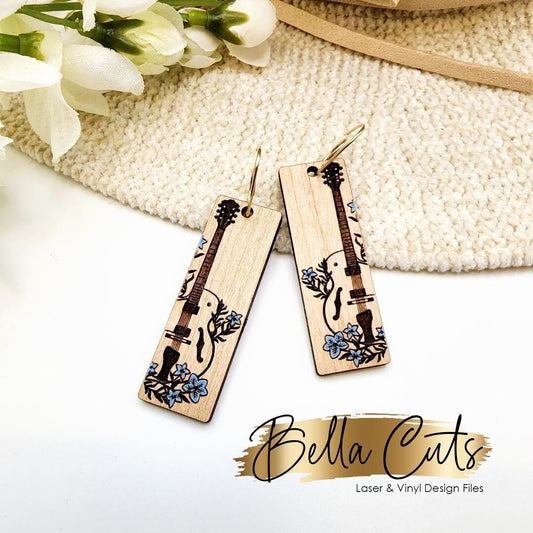 Guitar Music Laser Cut Engraved Earrings, Digital File Download, SVG DXF, Glowforge Ready, Commercial Use #274