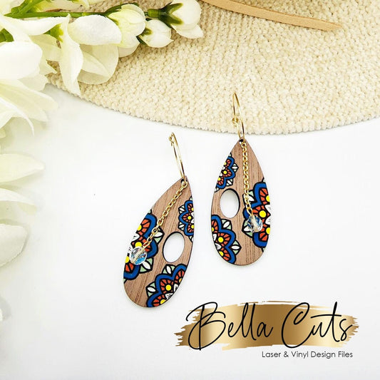 Mandala Drop Laser Cut Laser Engraved Earrings Digital File Download, SVG DXF, Glowforge Ready, Commercial Use #222