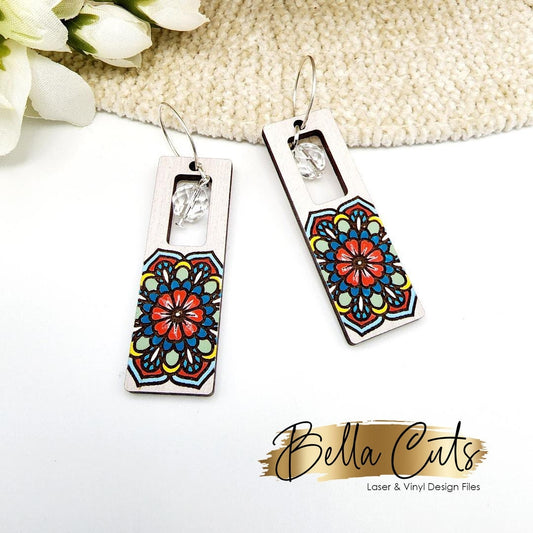 Mandala Floral Earrings Laser Cut Engraved Earrings, Digital File Download, SVG DXF, Glowforge Ready, Commercial Use #282
