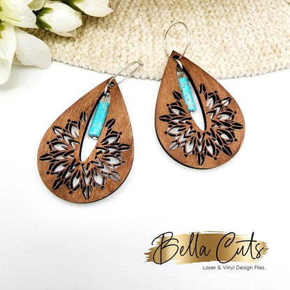 Mandala Drop Earring, Laser Cut Engraved Earrings, Digital File Download, SVG DXF, Glowforge Ready, Commercial Use #278