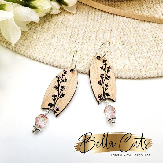 Floral Cherry Blossom Drop Laser Cut Engraved Earrings, Digital File Download, SVG DXF, Glowforge Ready, Commercial Use #273