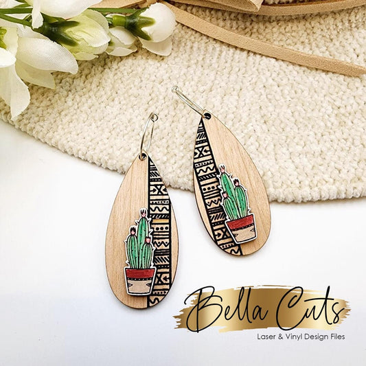 Cactus 2 in 1 Drop laser cut dangle earring SVG file for wood or acrylic #284