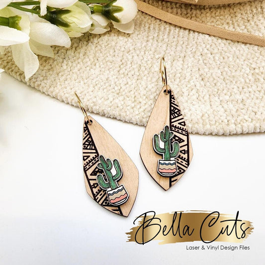 Cactus 2 in 1 Drop laser cut dangle earring SVG file for wood or acrylic #286
