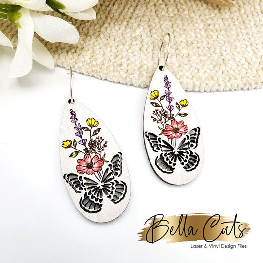 Butterfly Floral Cut-out laser cut dangle earring SVG file for wood or acrylic #289
