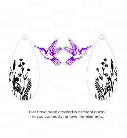 Hummingbird Flower Earrings Svg, Laser Cut File, Earring Design Files, Bird Wood Earrings Svg, Acrylic Earring Svg, Commercial Use #316