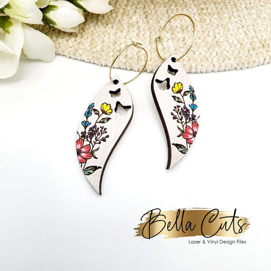 Butterfly Floral laser cut dangle earring SVG file for wood or acrylic #290