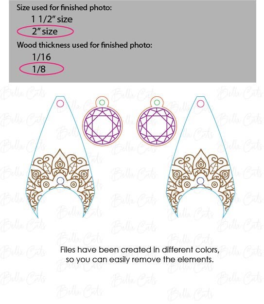 Mandala laser cut dangle earring SVG file for wood or acrylic, Commercial Use #360