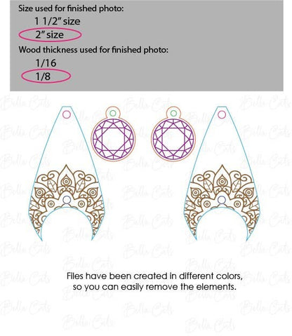 Mandala laser cut dangle earring SVG file for wood or acrylic, Commercial Use #360