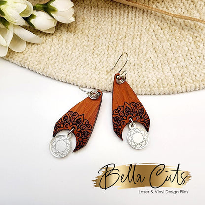 Mandala laser cut dangle earring SVG file for wood or acrylic, Commercial Use #360