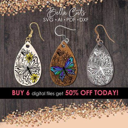 Butterfly Earrings Svg, Floral Earring Svg, Laser Cut Earrings, Drop Earrings SVG file for wood or acrylic #5000