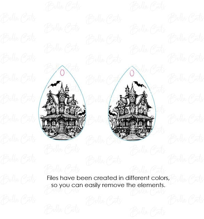 Haunted House Earrings, Earring Svg Files, Laser Cut Svg, Instant Digital Download, Halloween Earring Laser Cut Files #421