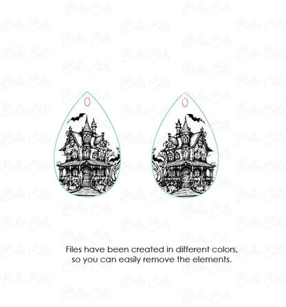 Haunted House Earrings, Earring Svg Files, Laser Cut Svg, Instant Digital Download, Halloween Earring Laser Cut Files #421