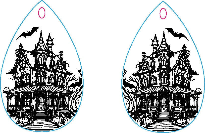 Haunted House Earrings, Earring Svg Files, Laser Cut Svg, Instant Digital Download, Halloween Earring Laser Cut Files #421