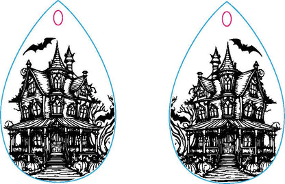 Haunted House Earrings, Earring Svg Files, Laser Cut Svg, Instant Digital Download, Halloween Earring Laser Cut Files #421