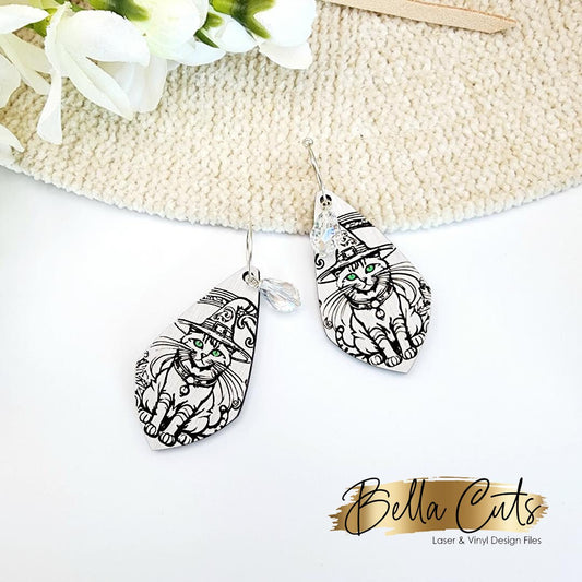 Witchy Cat Earrings, Earring Svg Files, Laser Cut Svg, Instant Digital Download #420