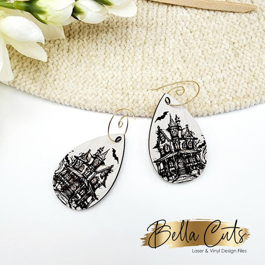 Haunted House Earrings, Earring Svg Files, Laser Cut Svg, Instant Digital Download, Halloween Earring Laser Cut Files #421